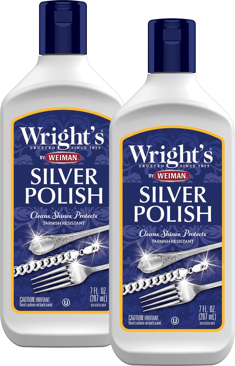 Wrights Silver Cleaner and Polish 7 Ounce 2 Pack AmmoniaFree Use on Silver Jewelry Antique Silver